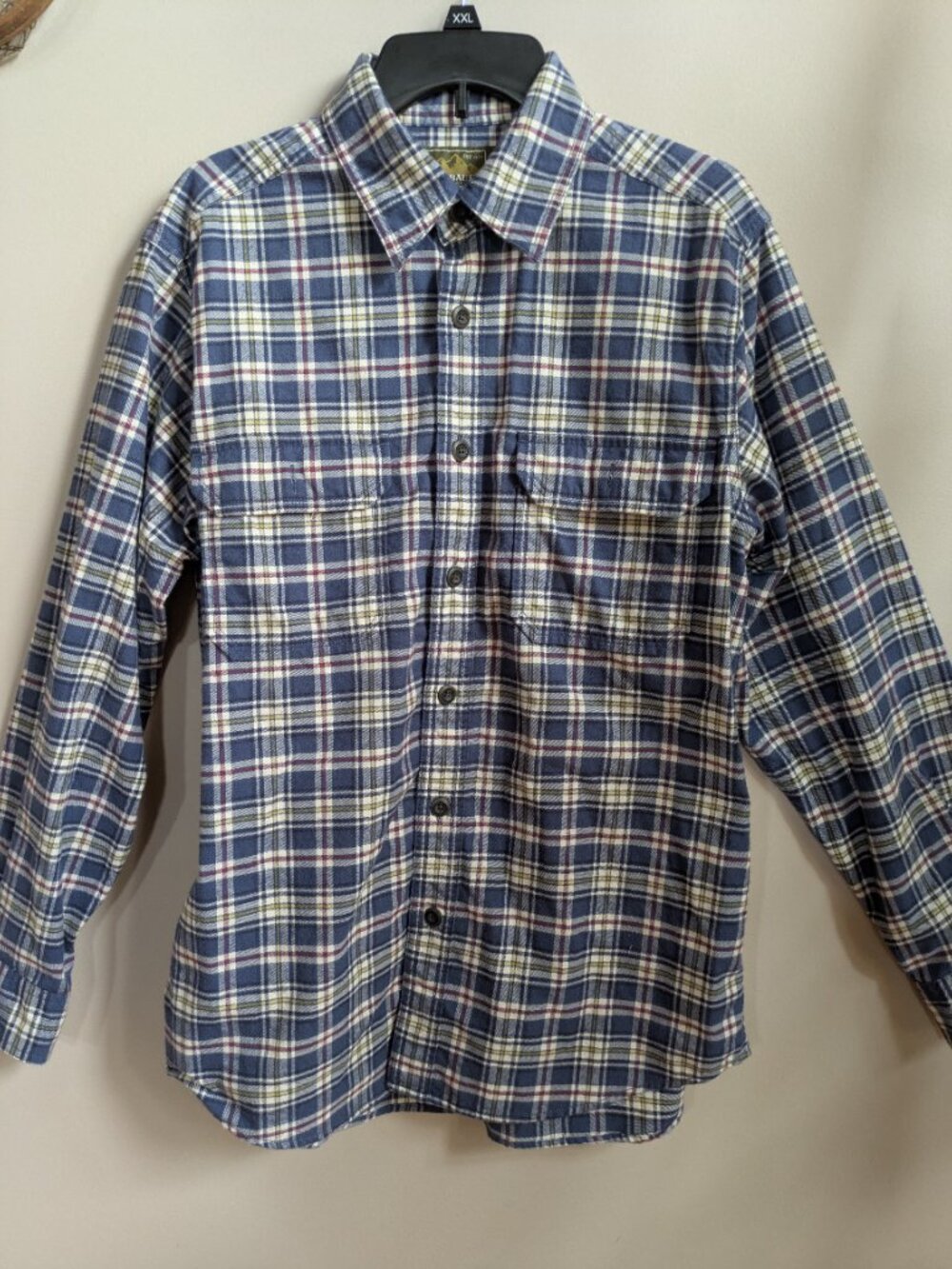 eddie bauer men's M blue white red yellow long sleeve flannel 100% cotton #479 - Picture 2 of 5